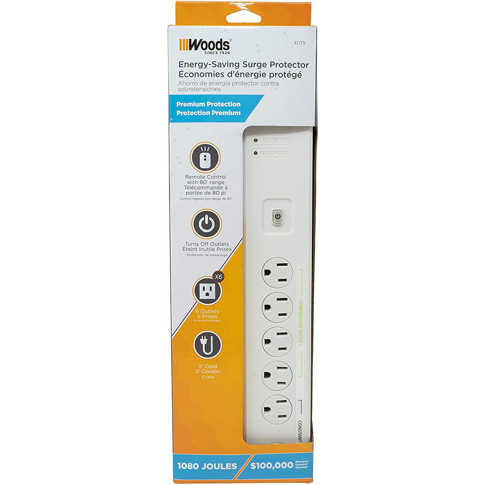 Woods 41715 Energy Saving Surge Protector Power Strip with 80 Foot Range Remote Control Outlets - 2