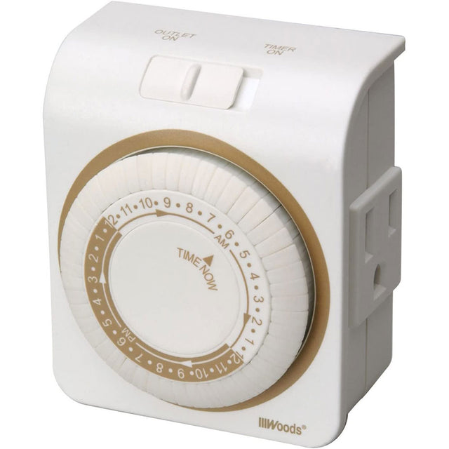 Woods 50001 50001WD Indoor 24-Hour Heavy Duty Plug-In Mechanical Timer, 1 Grounded Outlet