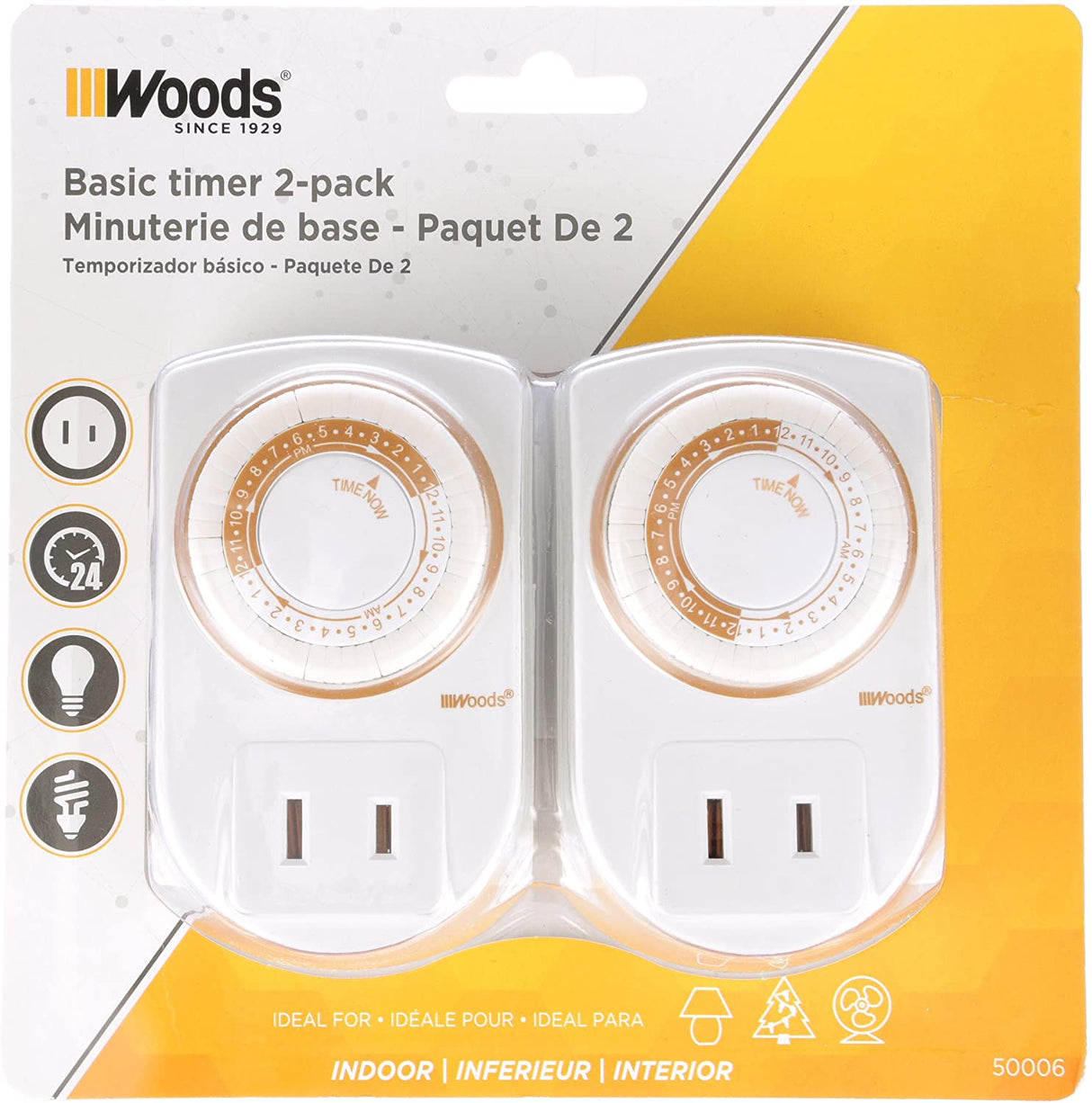 Woods 50006 50006WD Indoor 24-Hour Mechanical Outlet Timer, 30 Minute Intervals,2-Pack,White - 9