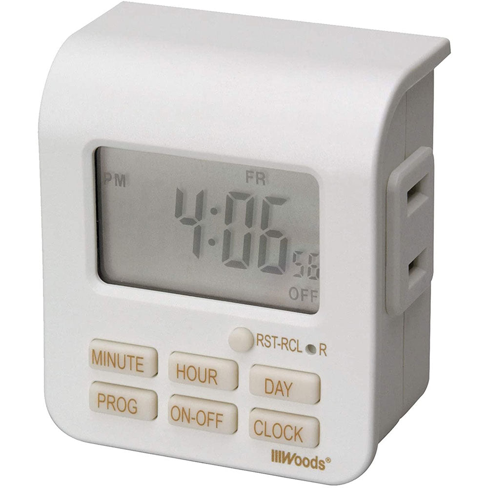 Woods 50008 Indoor 7-Day Digital Plug-In Timer, 1 Polarized Outlet, 1 Pack, White