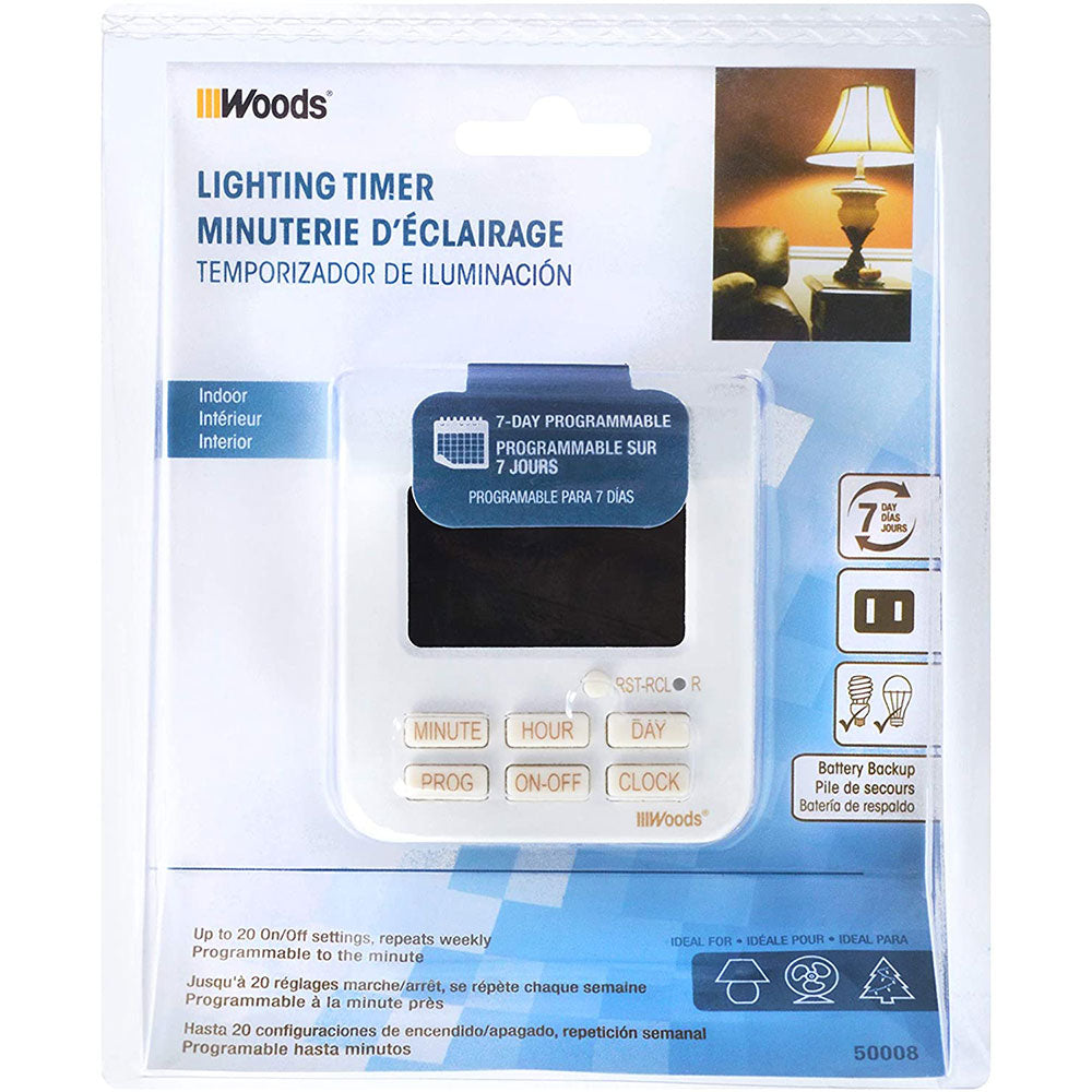 Woods 50008 Indoor 7-Day Digital Plug-In Timer, 1 Polarized Outlet, 1 Pack, White - 2