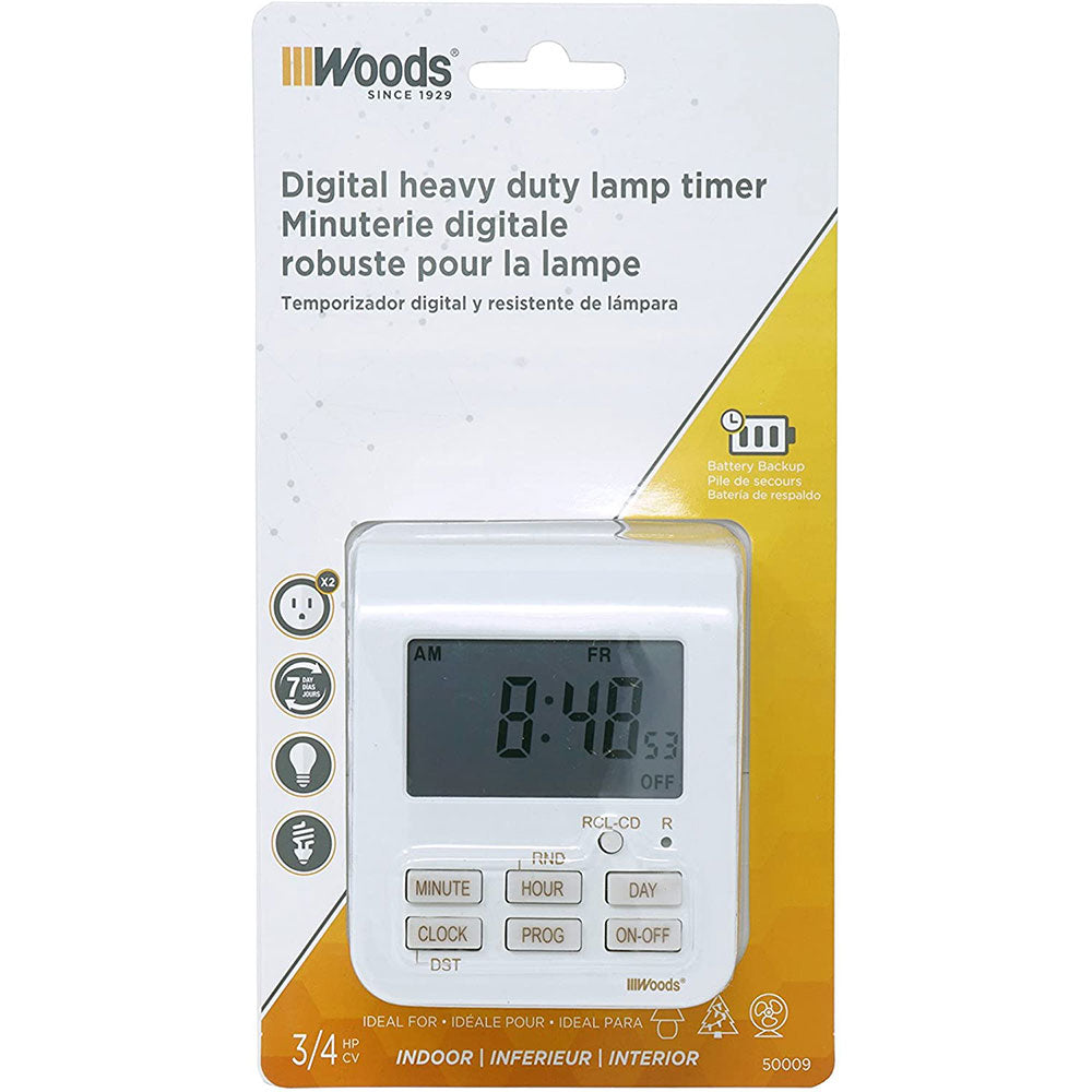 Woods 50009 50009WD Indoor 7-Day Heavy Duty Digital Plug-In Timer, 2 Grounded Outlets - 2