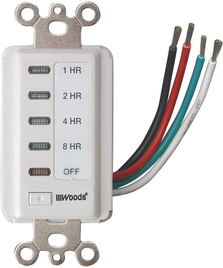 Woods 59013 In-Wall Timer, 120 V, 15 A, 2, 4, 8, 12 Hr Off Off, 8-Hour