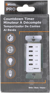 Woods 59013 In-Wall Timer, 120 V, 15 A, 2, 4, 8, 12 Hr Off Off, 8-Hour - 4