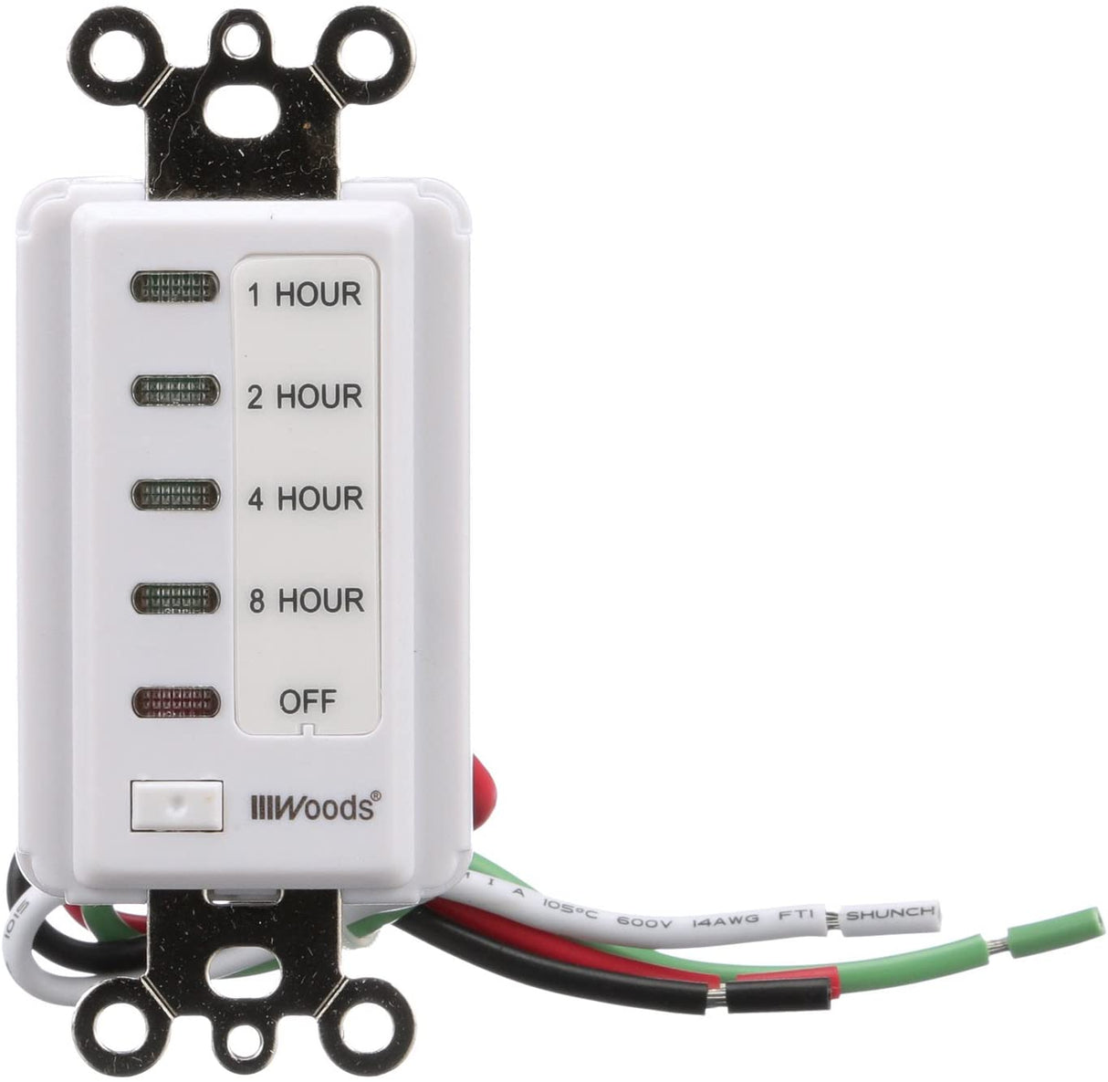Woods 59013 In-Wall Timer, 120 V, 15 A, 2, 4, 8, 12 Hr Off Off, 8-Hour - 6