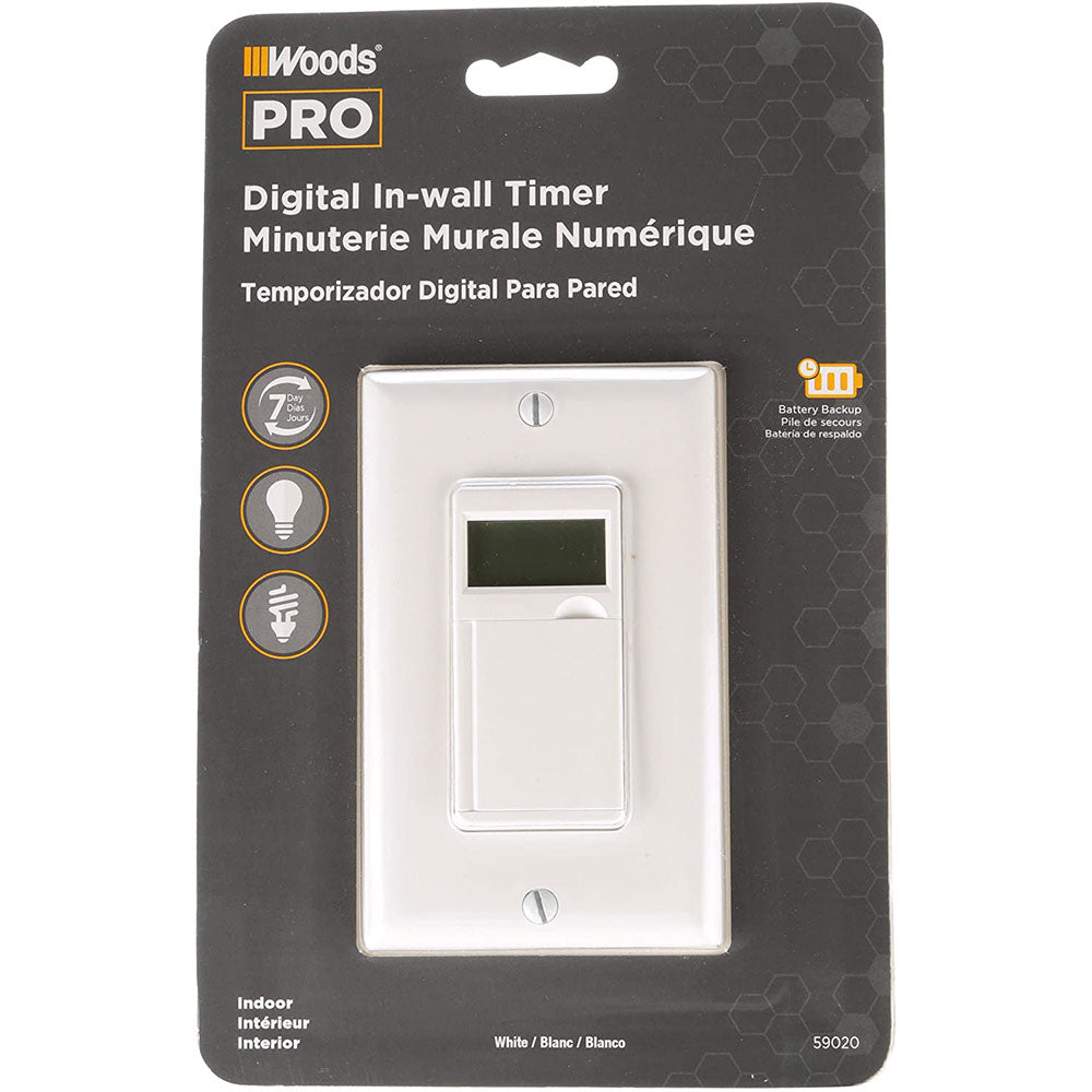 Woods 59020WD In-Wall Digital 7-Day Programmable Timer with No Neutral Wire, 125-Volt, 60-Hertz / - 4