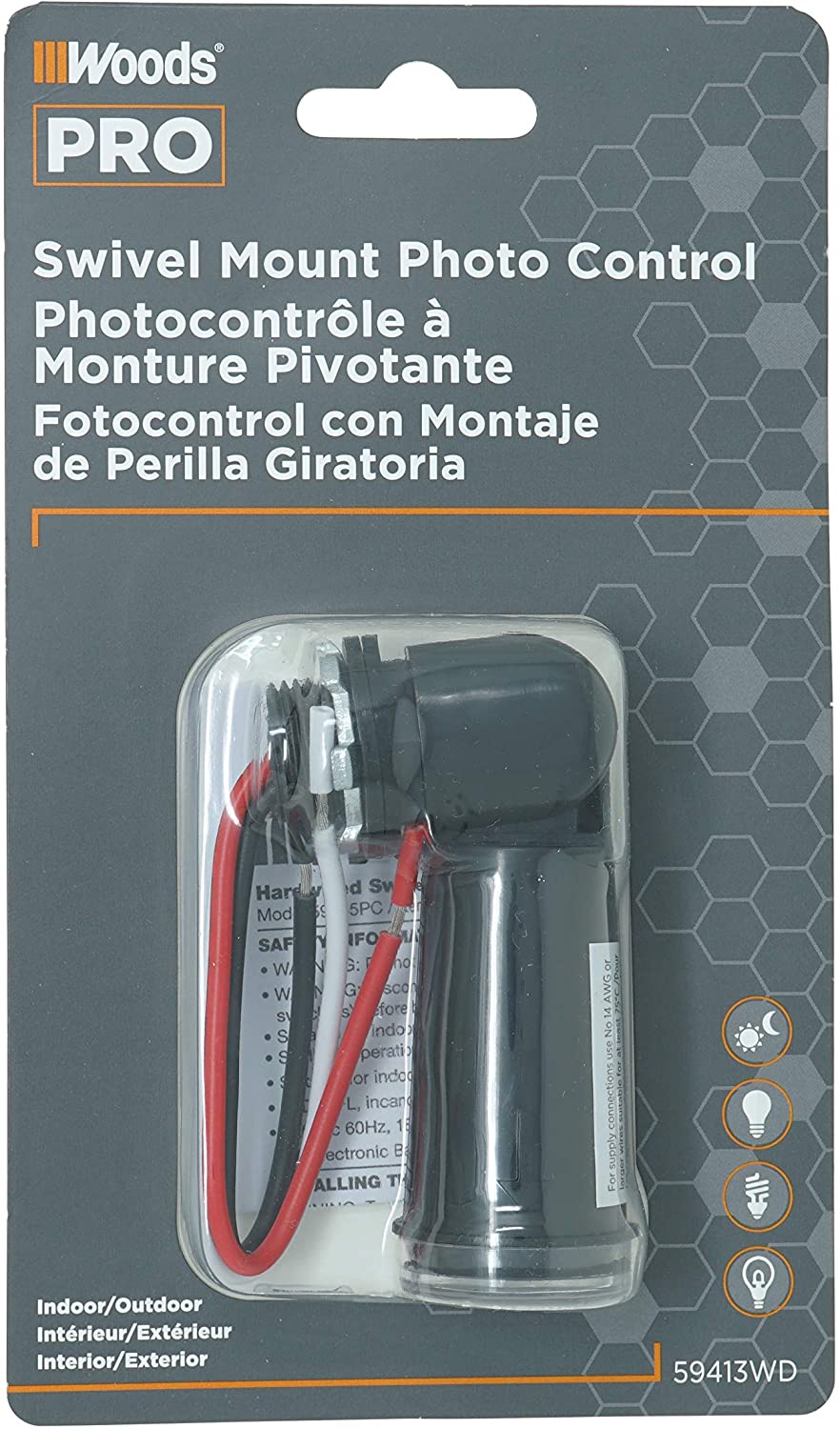 Woods 59413 59413WD Outdoor Conduit Lighting Control With Photocell and Swivel Mount (Hardwired, Black) - 2