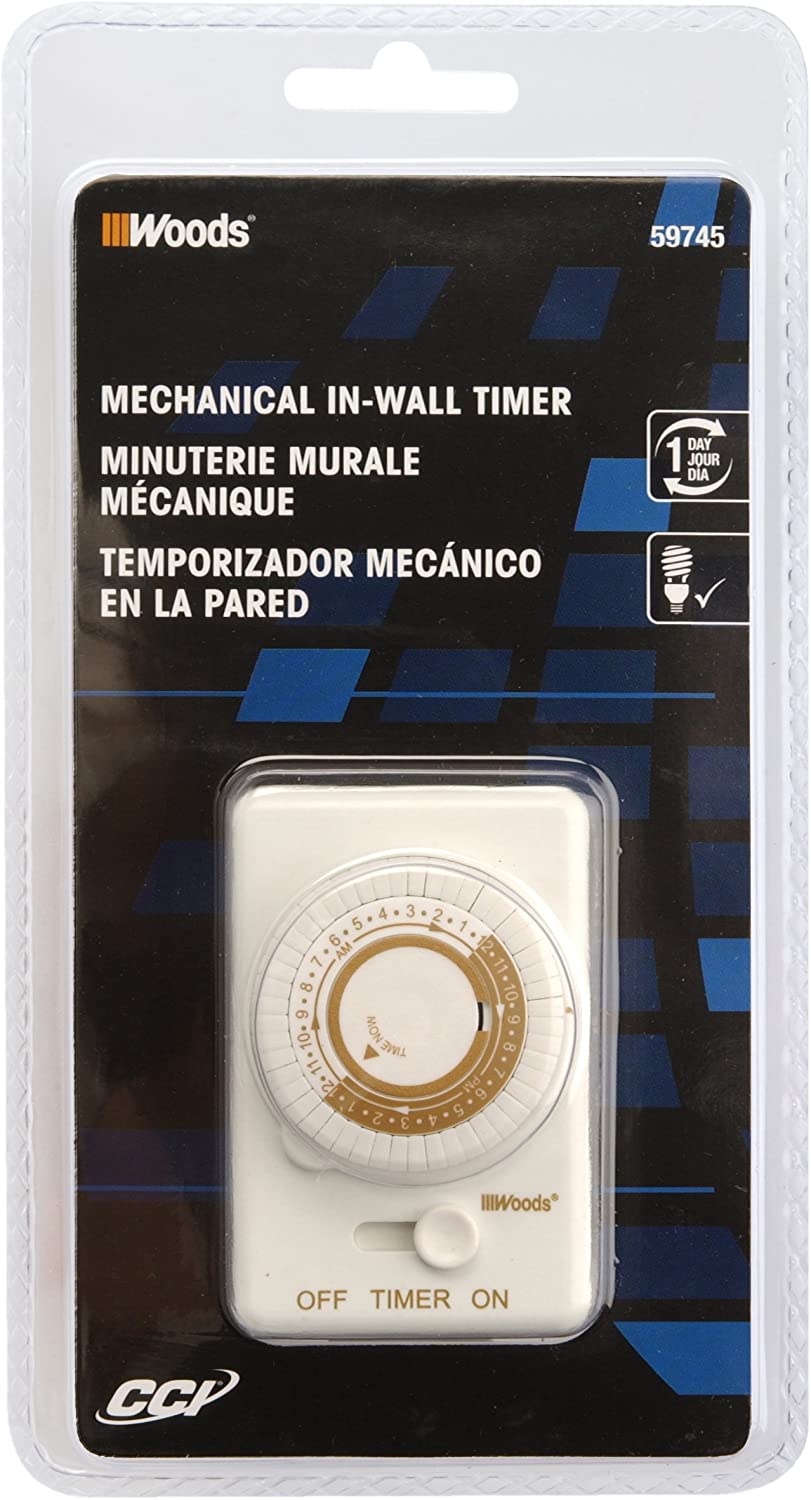 Woods 59745 59745WD 24-Hour Mechanical Converts A Wall Light Switch to Timer (White) - 2