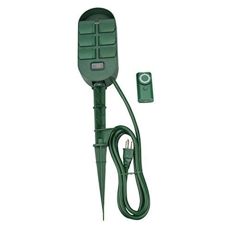 Woods 59785 59785WD 6-Outlet Yard Stake Timer with Photocell and Wireless Remote Control (Green)