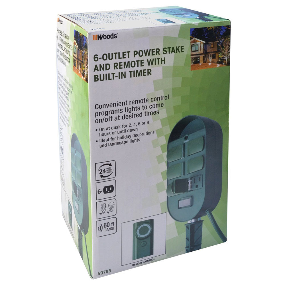 Woods 59785 59785WD 6-Outlet Yard Stake Timer with Photocell and Wireless Remote Control (Green) - 3