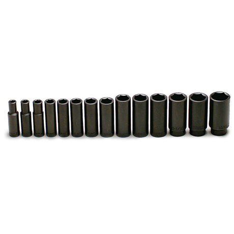 Wright Tool 407 1/2" Drive, 14 Deep Impact Sockets Set, 3/8" - 1-1/4"