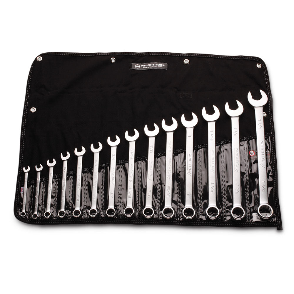 Wright Tool 714 Combination Wrench 14 Piece Set 12 Point Satin 3/8" - 1-1/4"