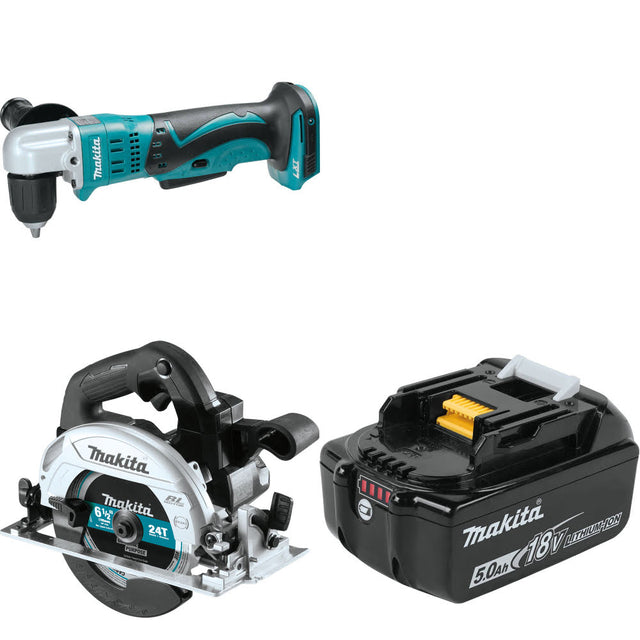 Makita XAD02Z 18V LXT Angle Drill, Bare W/ XSH04ZB 18V Circ Saw & FREE Battery