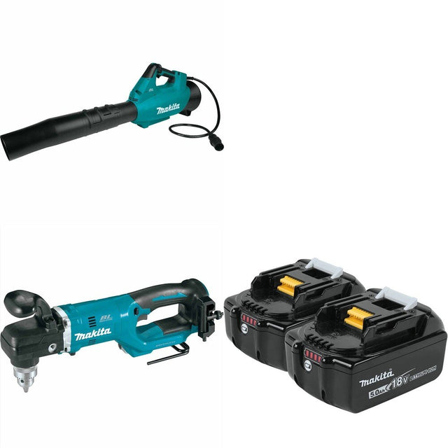 Makita XAD05Z 1/2" Right Angle Drill W/ CBU01Z Blower, Connector and BL1850B-2 5.0Ah Battery, 2