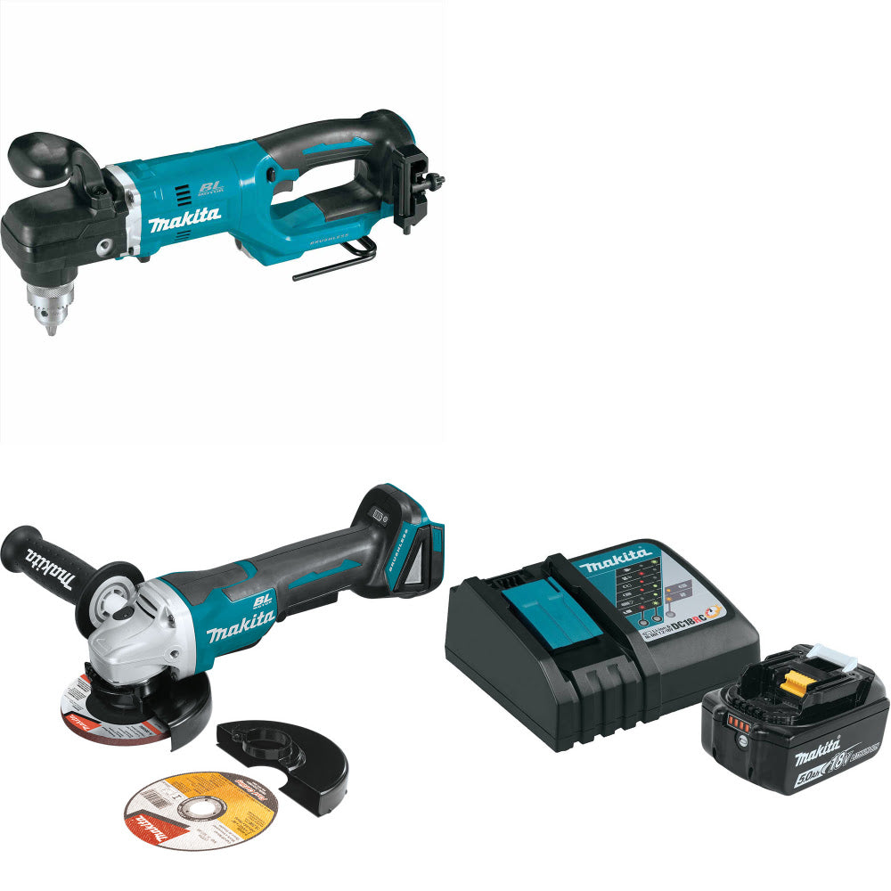 Makita XAD05Z 18V LXT 1/2" Angle Drill W/ XAG11Z 18V Grinder & FREE Starter Pack