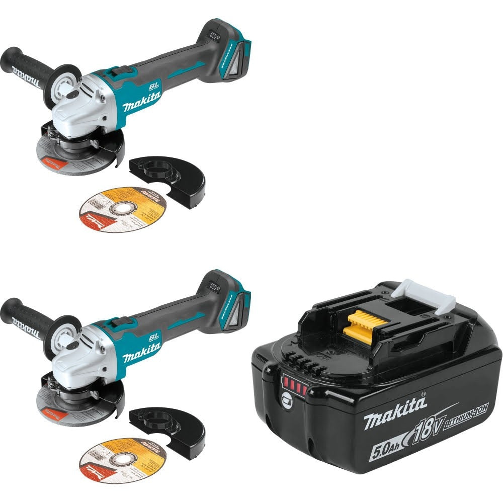 Makita XAG04Z 18V LXT Brushless Angle Grinder, 2 Pack Kit W/ FREE BL1850B 18V LXT 5.0Ah Battery