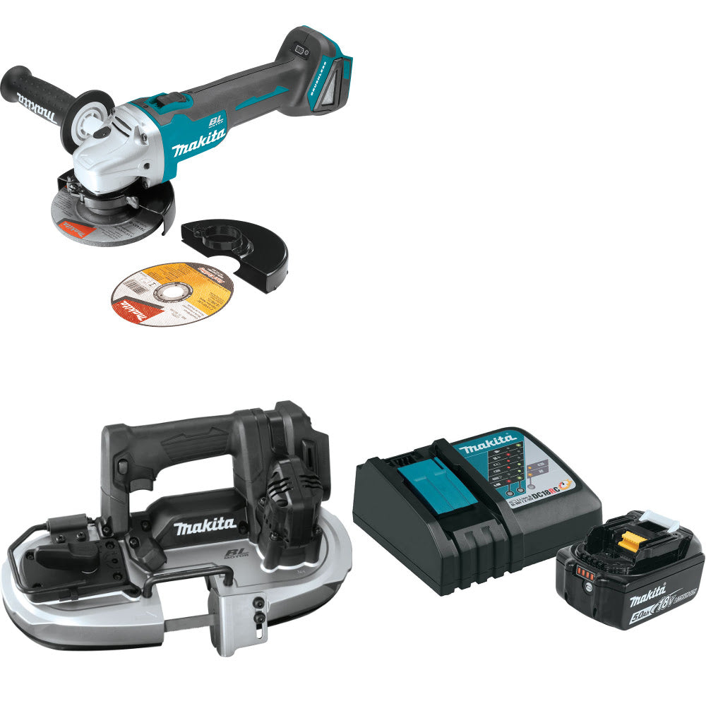 Makita XAG04Z 18V LXT Angle Grinder W/ XBP05ZB 18V Band Saw & FREE Starter Pack