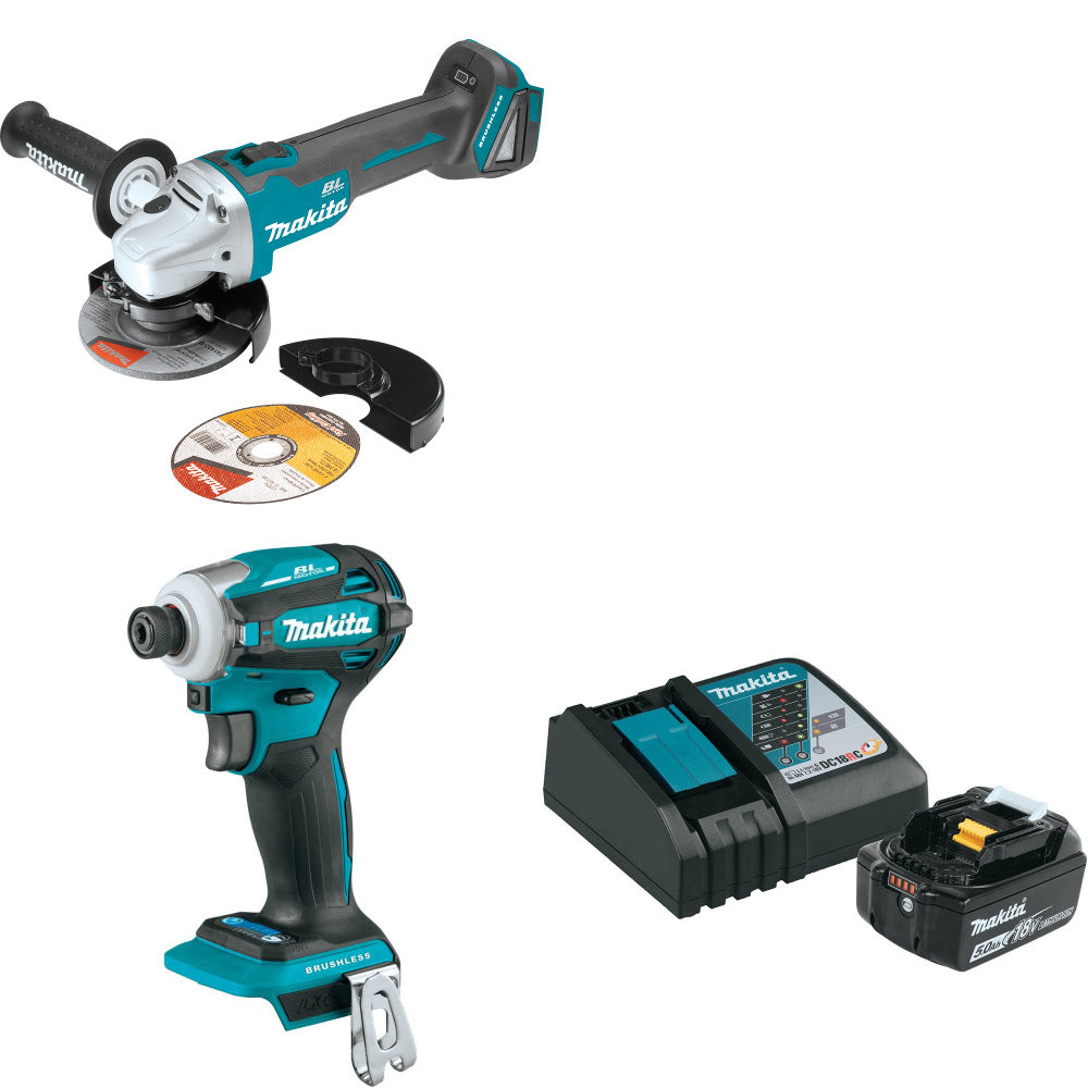 Makita XAG04Z 18V LXT Angle Grinder W/ XDT19Z Impact Driver & FREE Starter Pack