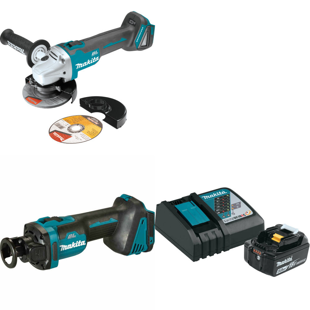 Makita XAG04Z 18V LXT Grinder W/ XOC02Z 18V Cut-Out Tool & FREE Starter Pack