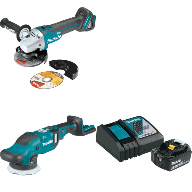 Makita XAG04Z 18V LXT Angle Grinder W/ XOP02Z 18V Polisher & FREE Starter Pack