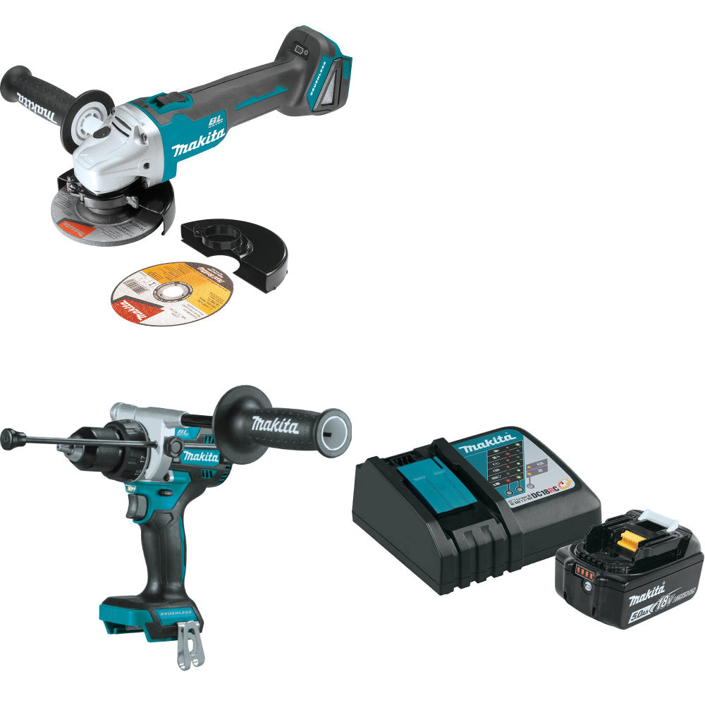 Makita XAG04Z 18V LXT Grinder W/ XPH14Z 18V Driver-Drill & FREE Starter Pack