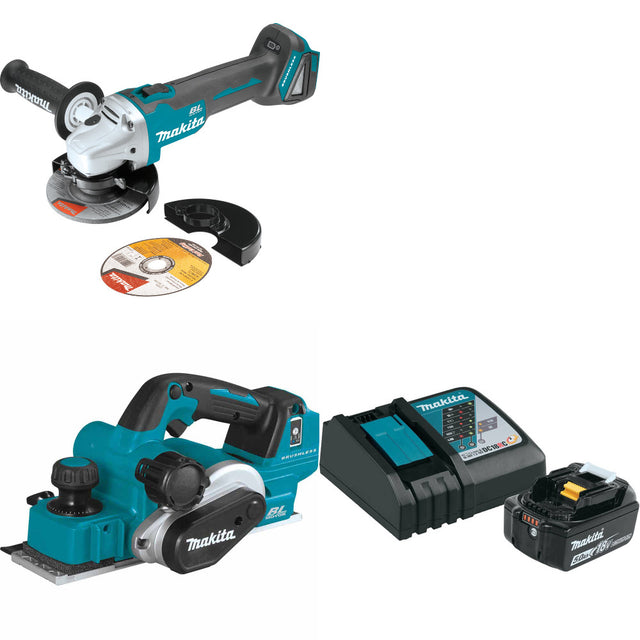 Makita XAG04Z 18V LXT Angle Grinder W/ XPK02Z 18V Planer & FREE Starter Pack