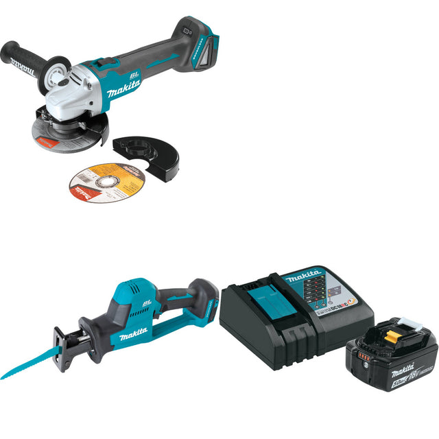 Makita XAG04Z 18V LXT Angle Grinder W/ XRJ08Z 18V Recip Saw & FREE Starter Pack