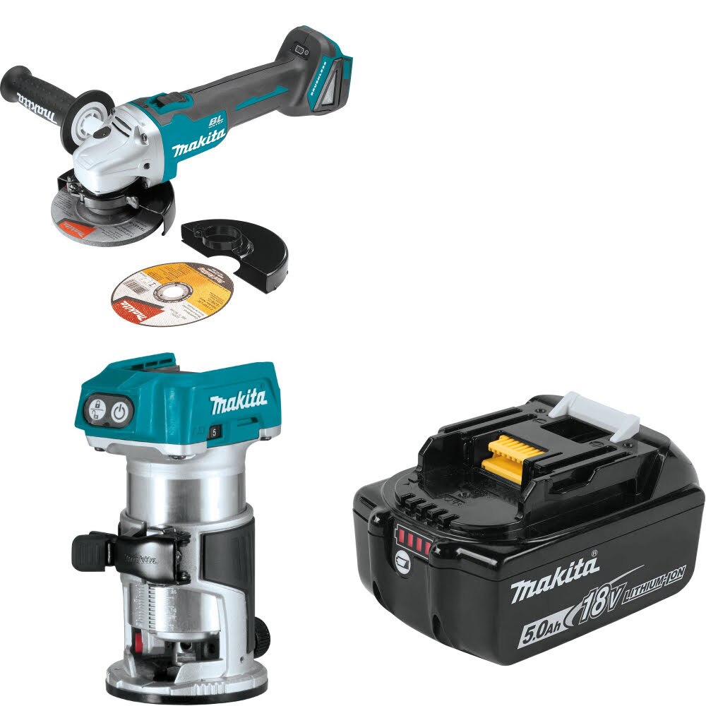 Makita XAG04Z Angle Grinder Kit W/ XTR01Z Router and FREE BL1850B Battery