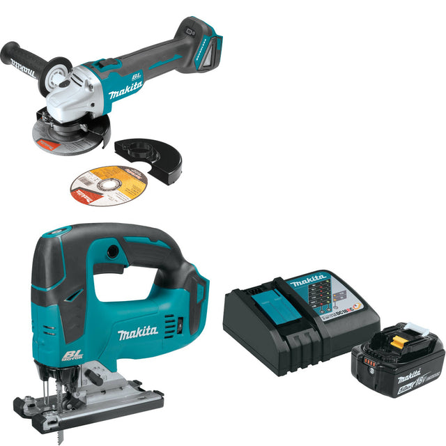 Makita XAG04Z 18V LXT Angle Grinder W/ XVJ02Z 18V Jig Saw & FREE Starter Pack