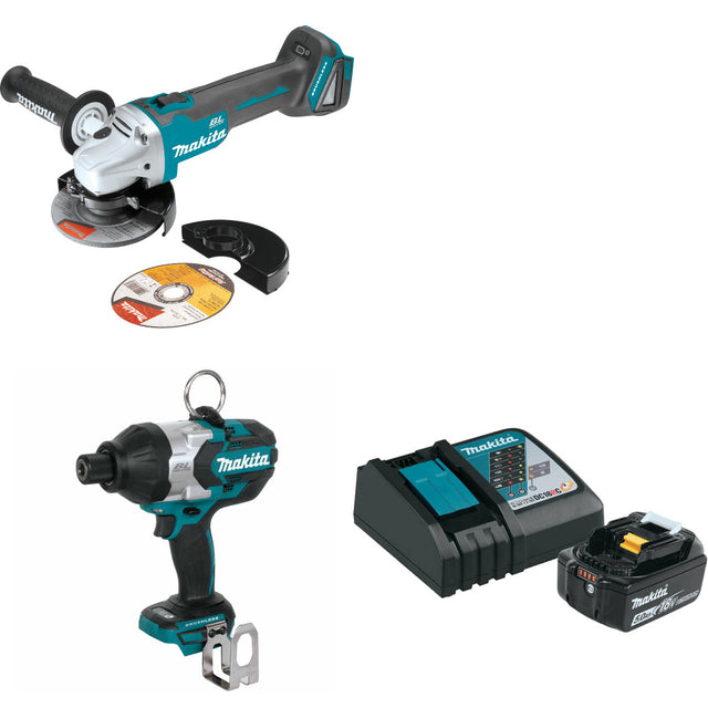 Makita XAG04Z 18V LXT Angle Grinder W/ XWT09Z Impact Wrench & FREE Starter Pack