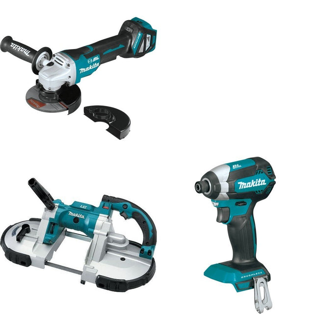 Makita XBP02Z Portable Band Saw W/ XAG20Z Cut-Off/Angle Grinder and FREE XDT13Z Impact Driver