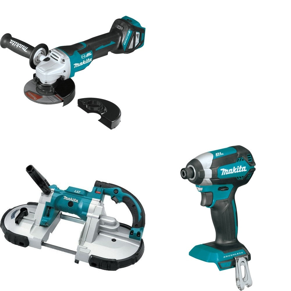 Makita XBP02Z Portable Band Saw W/ XAG20Z Cut-Off/Angle Grinder and FREE XDT13Z Impact Driver