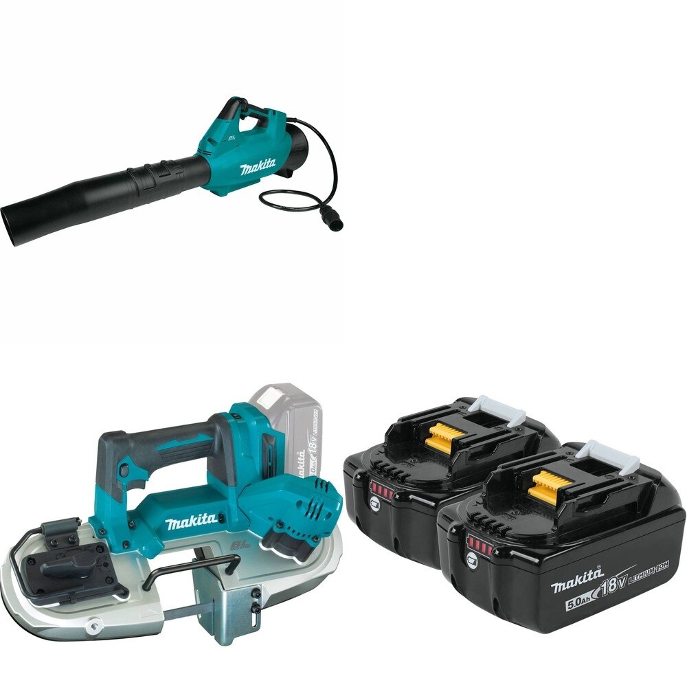Makita XBP04Z 18V LXT Band Saw W/ CBU01Z Blower, Connector Cable and BL1850B-2 5.0Ah Battery, 2