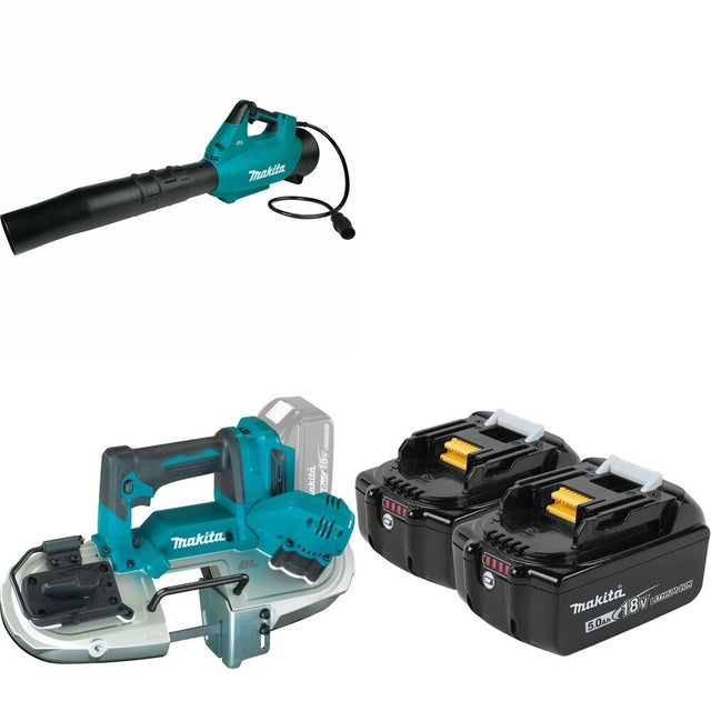 Makita XBP04Z 18V LXT Band Saw W/ CBU01Z Blower, Connector Cable and BL1850B-2 5.0Ah Battery, 2