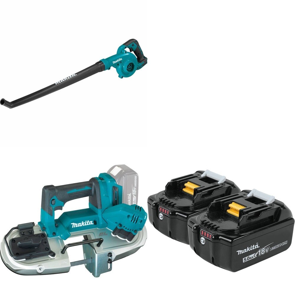 Makita XBP04Z 18V LXT Band Saw, Tool Only W/ XBU06Z Floor Blower and BL1850B-2 5.0Ah Battery, 2
