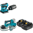 Makita XBP04Z 18V LXT Band Saw W/ XOB02Z 1/4 Sheet Finishing Sander and BL1850B-2 5.0Ah Battery