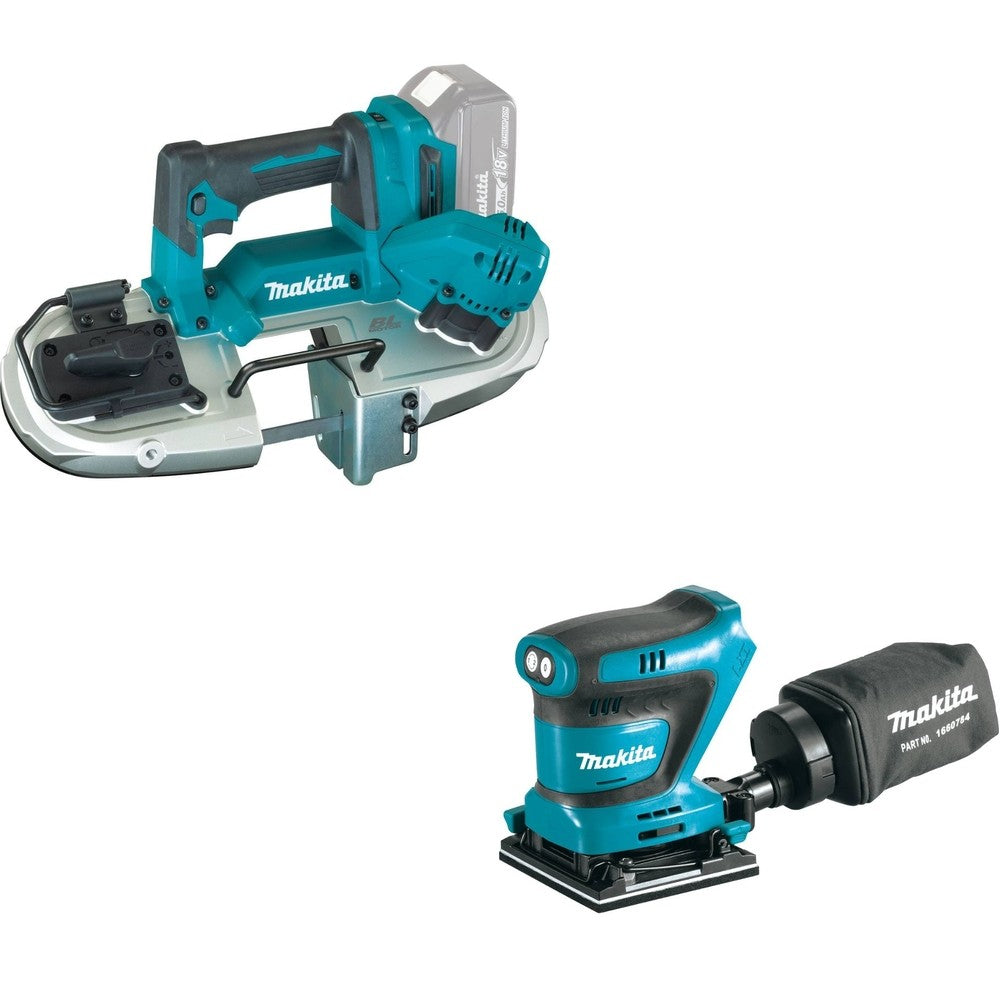 Makita XBP04Z Band Saw W/ XOB02Z 18V LXT Lithium-Ion Cordless 1/4 Sheet Finishing Sander