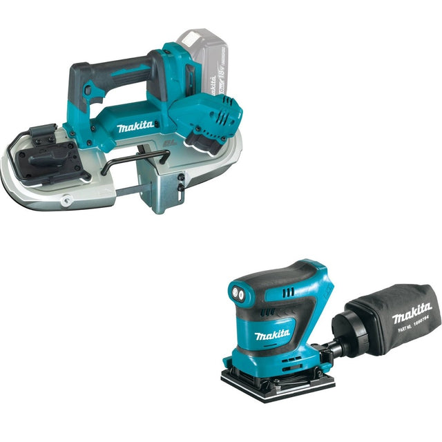 Makita XBP04Z Band Saw W/ XOB02Z 18V LXT Lithium-Ion Cordless 1/4 Sheet Finishing Sander