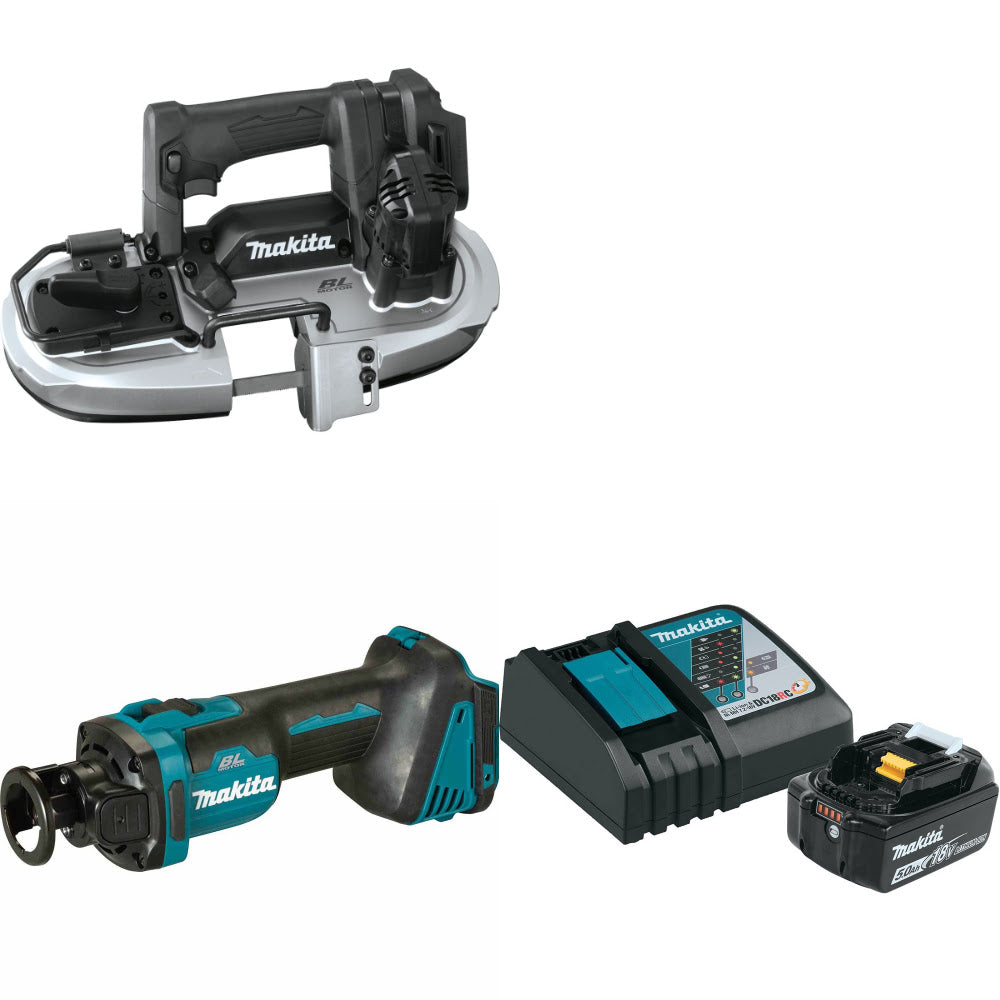 Makita XBP05ZB 18V LXT Band Saw W/ XOC02Z 18V Cut-Out Tool & FREE Starter Pack