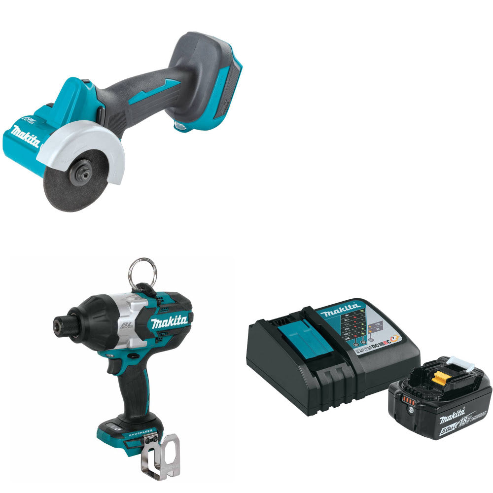 Makita XCM01Z 18V Cut-Off Tool W/ XWT09Z 18V Impact Wrench & FREE Starter Pack