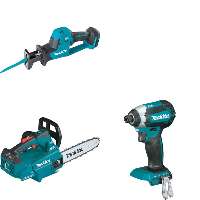 Makita XCU08Z Top Handle Chain Saw W/ XRJ08Z Recipro Saw and FREE XDT13Z Impact Driver