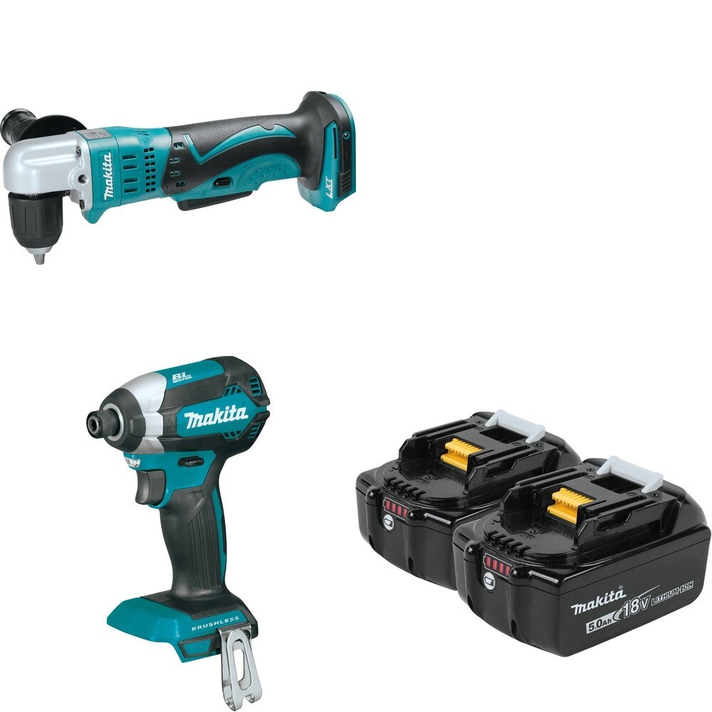 Makita XDT13Z Impact Driver Bare Tool W/ XAD02Z 3/8" Angle Drill and BL1850B-2 5.0Ah Battery, 2