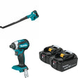 Makita XDT13Z Impact Driver Bare Tool W/ XBU06Z Floor Blower and BL1850B-2 5.0Ah Battery, 2