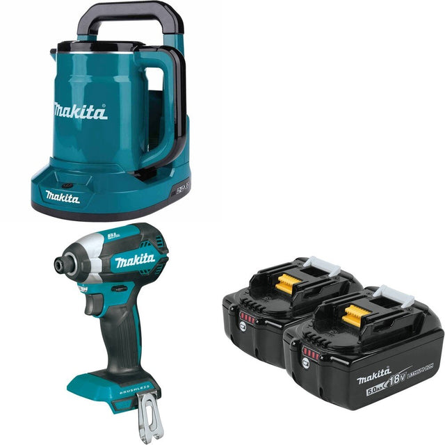 Makita XDT13Z Impact Driver Bare Tool W/ XTK01Z Hot Water Kettle and BL1850B-2 5.0Ah Battery, 2