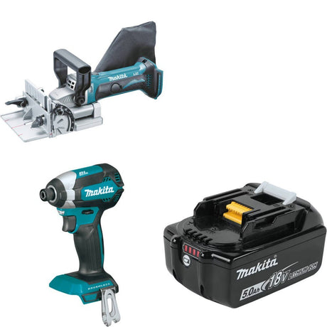 Makita XJP03Z Plate Joiner Kit W/ Impact Driver and FREE 5.0Ah Battery