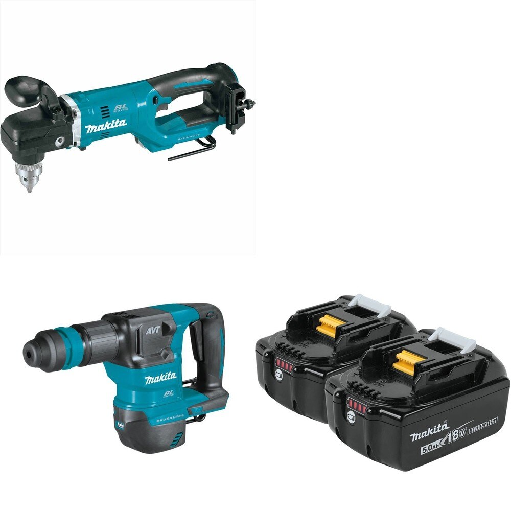 Makita XKH01Z AVT Power Scraper W/ XAD05Z 1/2" Right Angle Drill and BL1850B-2 5.0Ah Battery, 2