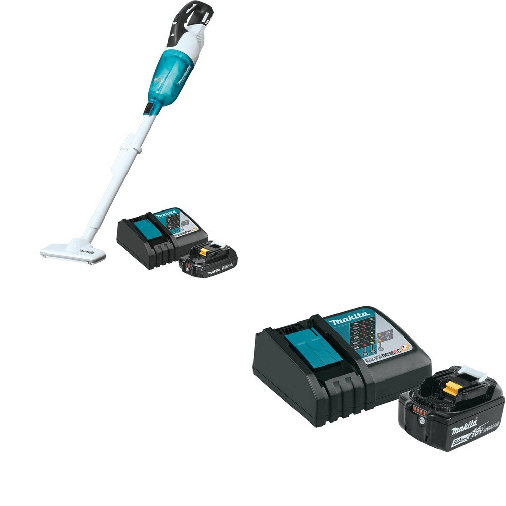 Makita XLC03R1WX4 18V LXT Compact Cordless Vacuum Kit, Trigger w/ Lock W/ BL1850BDC1 Battery