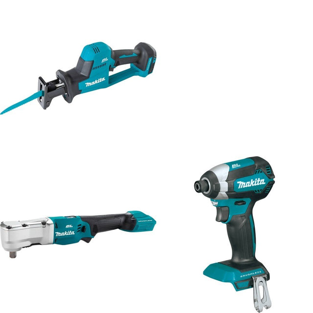 Makita XLT05Z Angle Impact Wrench W/ XRJ08Z Recipro Saw and FREE XDT13Z Impact Driver