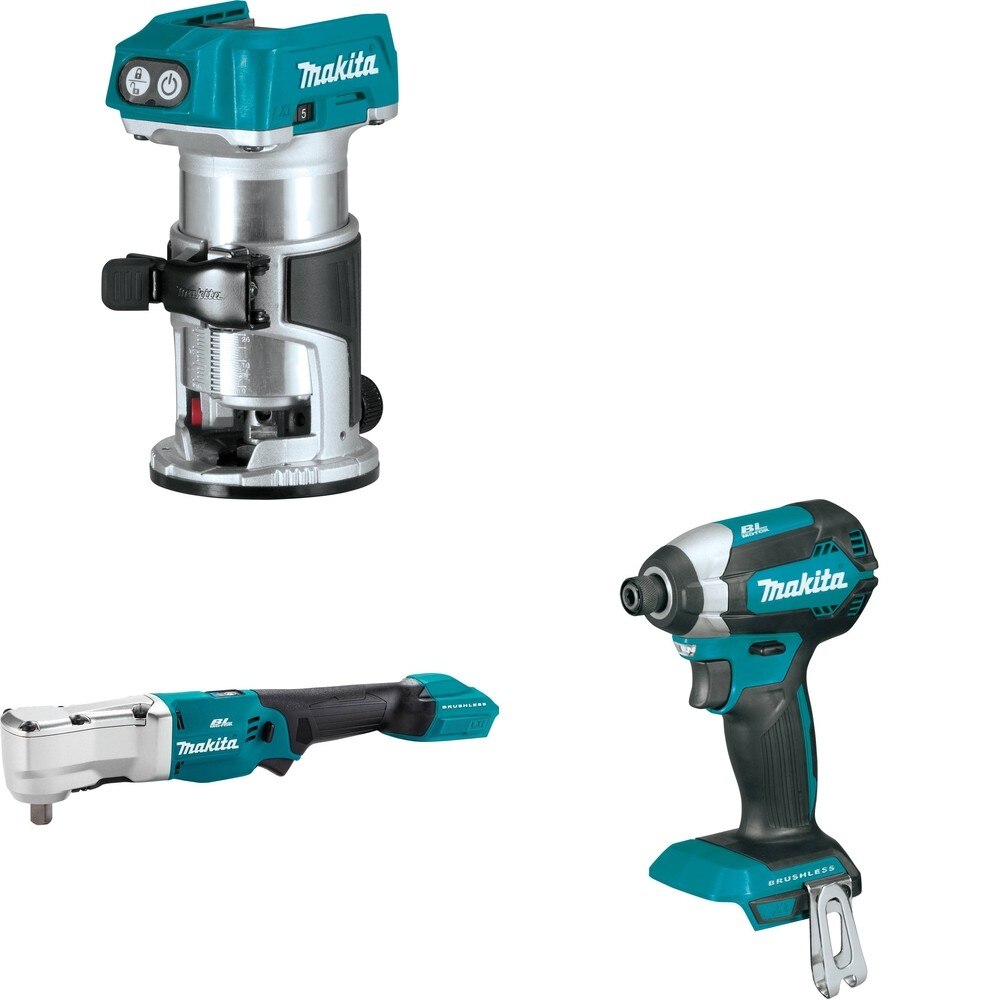 Makita XLT05Z Angle Impact Wrench W/ XTR01Z Compact Router and FREE XDT13Z Impact Driver