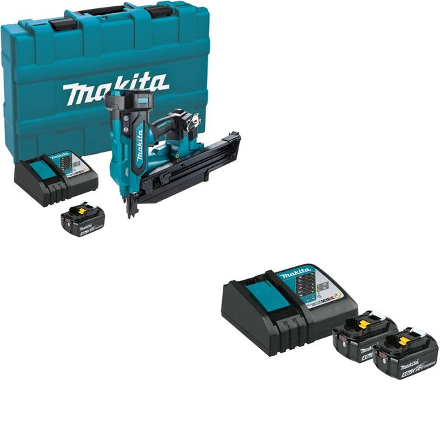 Makita XNB03M1 21" Full Round Head 3-1/2" Framing Nailer Kit W/ BL1840BDC2X Battery and Rapid